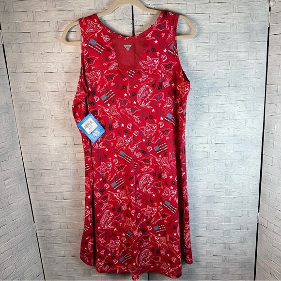Columbia PFG Midway Bay Red Spark Americana Fish Print Omni-Wick Freeze plus siz - Picture 2 of 11